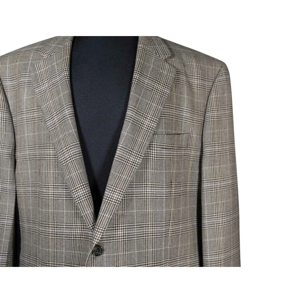 Ralph Lauren Mens Blazer Plaid Beige 100% Lambswool Lined Jacket Sport Coat 48R